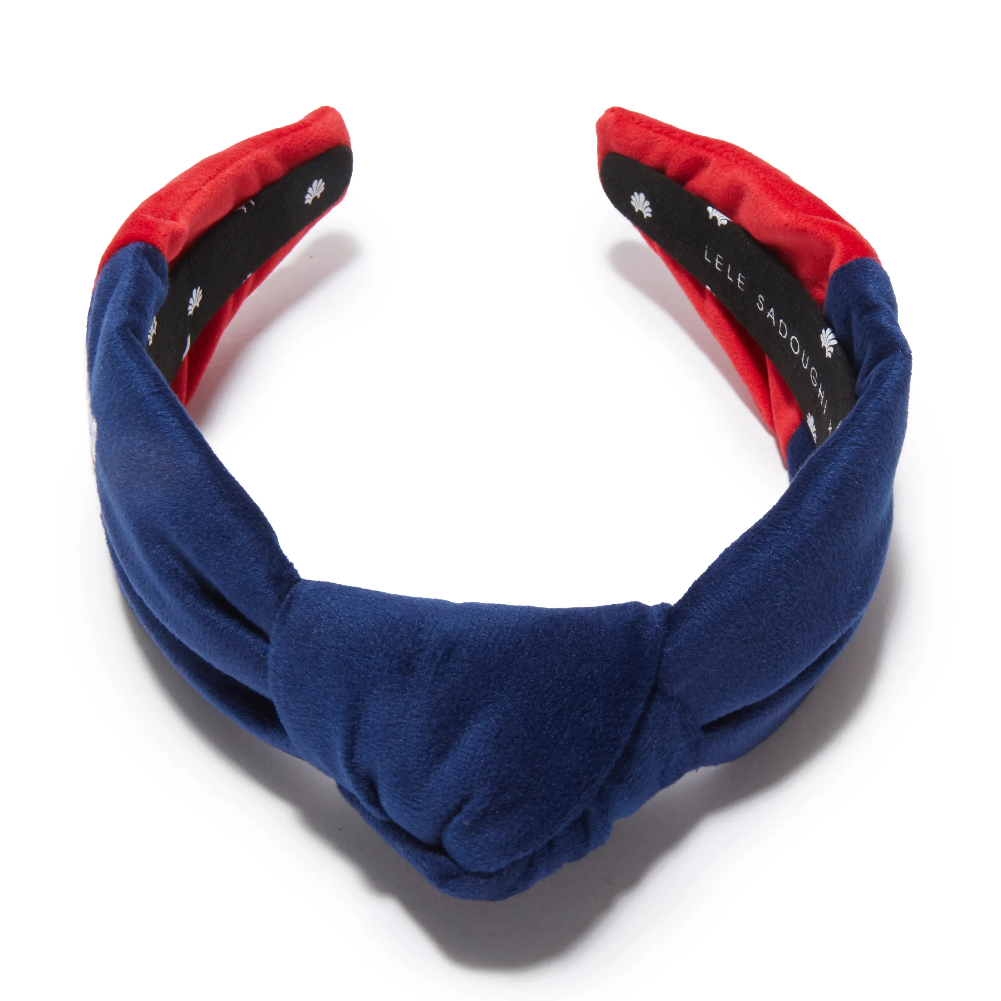 NEW YORK GIANTS LELE SADOUGHI X NFL BLUE RED EMBROIDERED KNOTTED HEADBAND