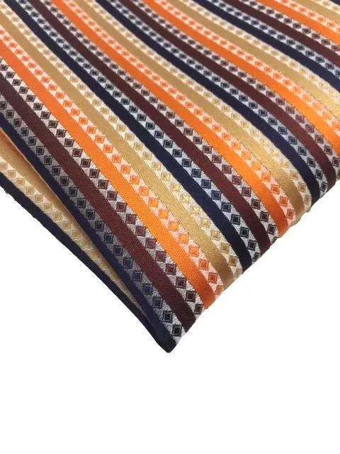 Orange, Navy Blue, Gold and Brown Striped Silk Pocket Square