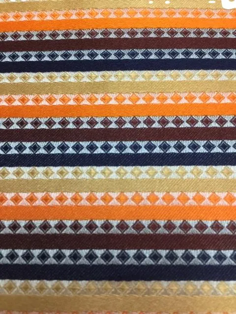 Orange, Navy Blue, Gold and Brown Striped Silk Pocket Square