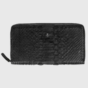 Purchase Best Genuine High Quality Python Black Leather Long Wallet