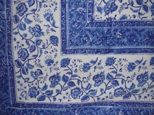 Rajasthan Block Print Tapestry Cotton Bedspread 106" x 70" Twin Blue