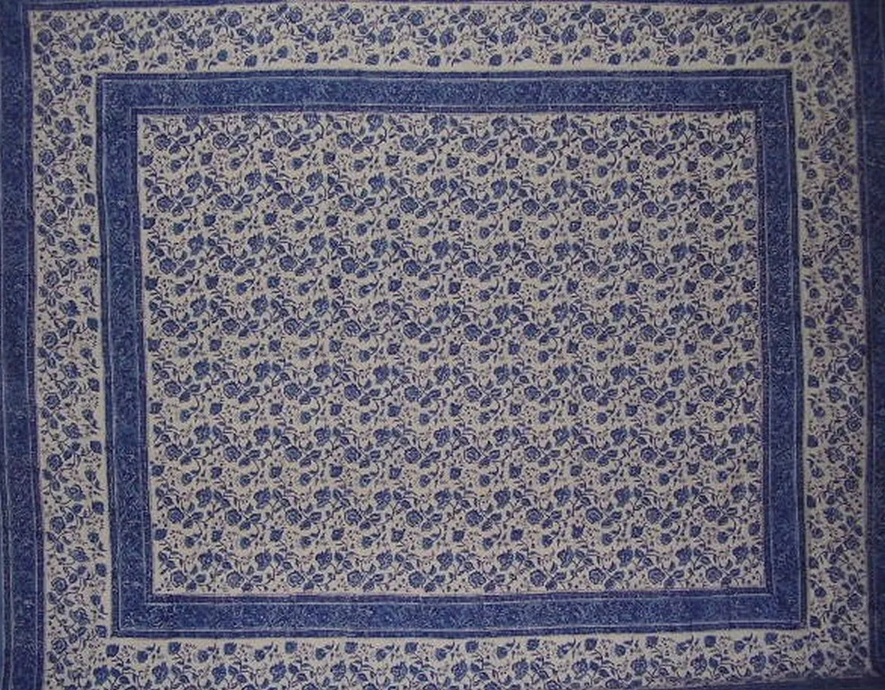 Rajasthan Block Print Tapestry Cotton Bedspread 106" x 70" Twin Blue