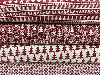 Red Scandi 100% Cotton Christmas themed Patchwork and Crafting  Fabric 45" Mtex