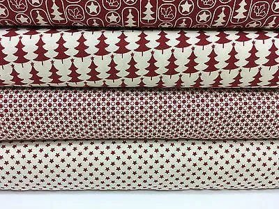 Red Scandi 100% Cotton Christmas themed Patchwork and Crafting  Fabric 45" Mtex