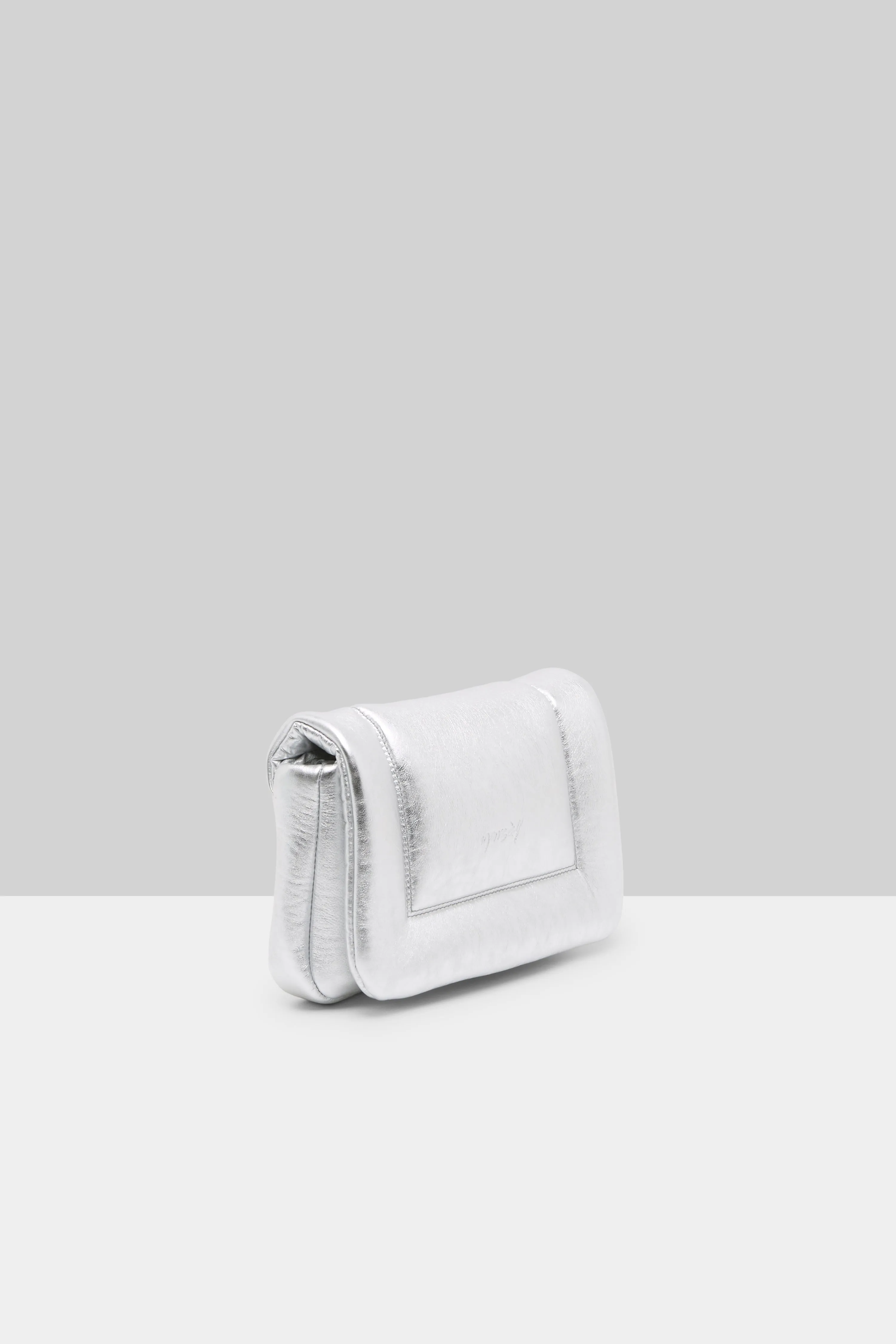 Riquadro Laminated Leather Clutch Bag in Silver Foil