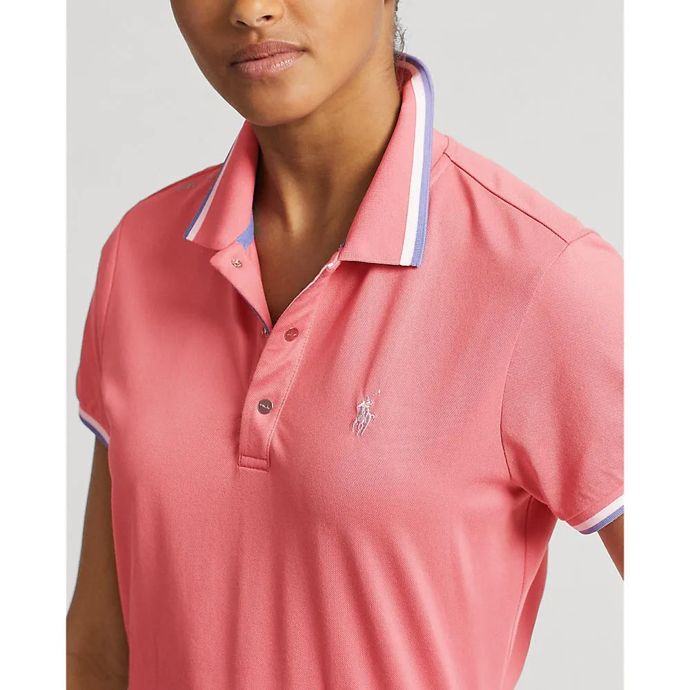 RLX Ralph Lauren Women's Tour Pique Golf Polo Shirt - Desert Rose/White/Hatteras Blue