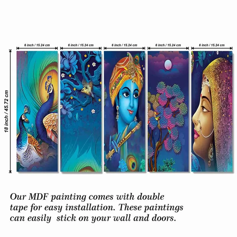 SAF paintings SET of 5 Radha krishna religious modern art wall panel painting for home decoration 30 inch x 18 inch