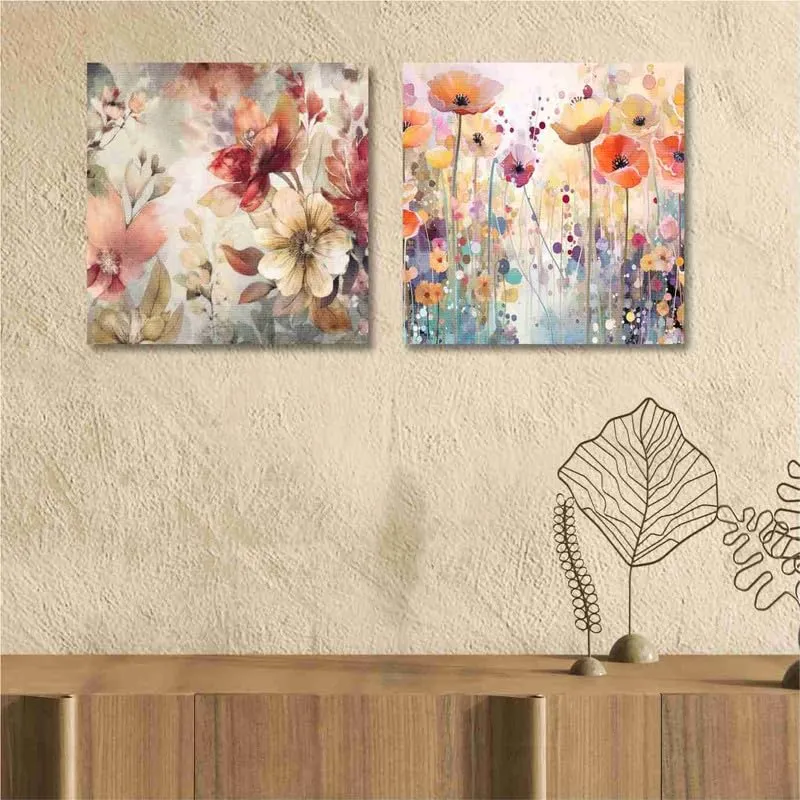 SAF paintings Wooden Framed Canvas Painting ||Set Of 2 Abstract Floral Theme Canvas Wall Art Painting for Home Décor Office||For Bedrom,Living Room Home wall and Office Interior CR-192