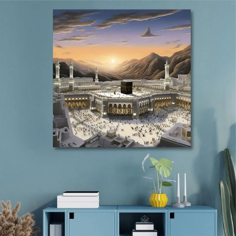 SAF paintings Wooden Framed Islmic Makka Madina Canvas Wall Painting for Home Décor And Office||For Bedroom,Living Room Home wall and Office Interior 24X24Inch CR-233