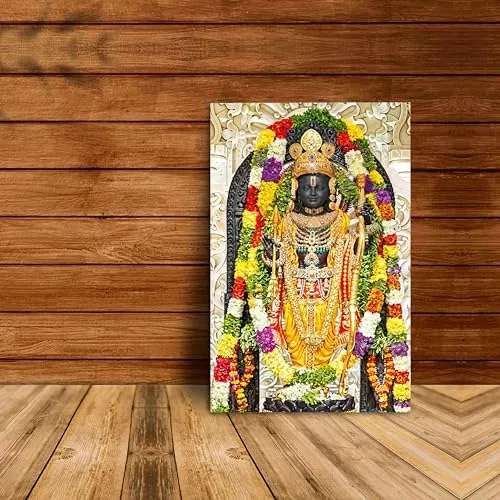 SAF Ram lalla ayodhya model canvas painting with frame | Premium canvas painting | Ram lalla religious wall painting for wall decoration 12 inch x 18 inch CV-36002