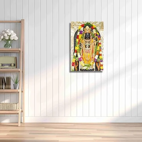 SAF Ram lalla ayodhya model canvas painting with frame | Premium canvas painting | Ram lalla religious wall painting for wall decoration 12 inch x 18 inch CV-36002