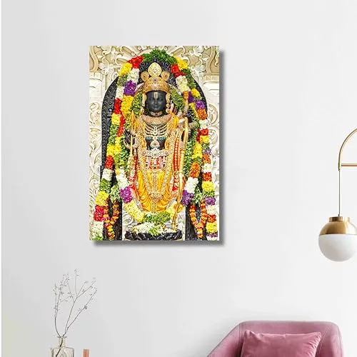 SAF Ram lalla ayodhya model canvas painting with frame | Premium canvas painting | Ram lalla religious wall painting for wall decoration 12 inch x 18 inch CV-36002