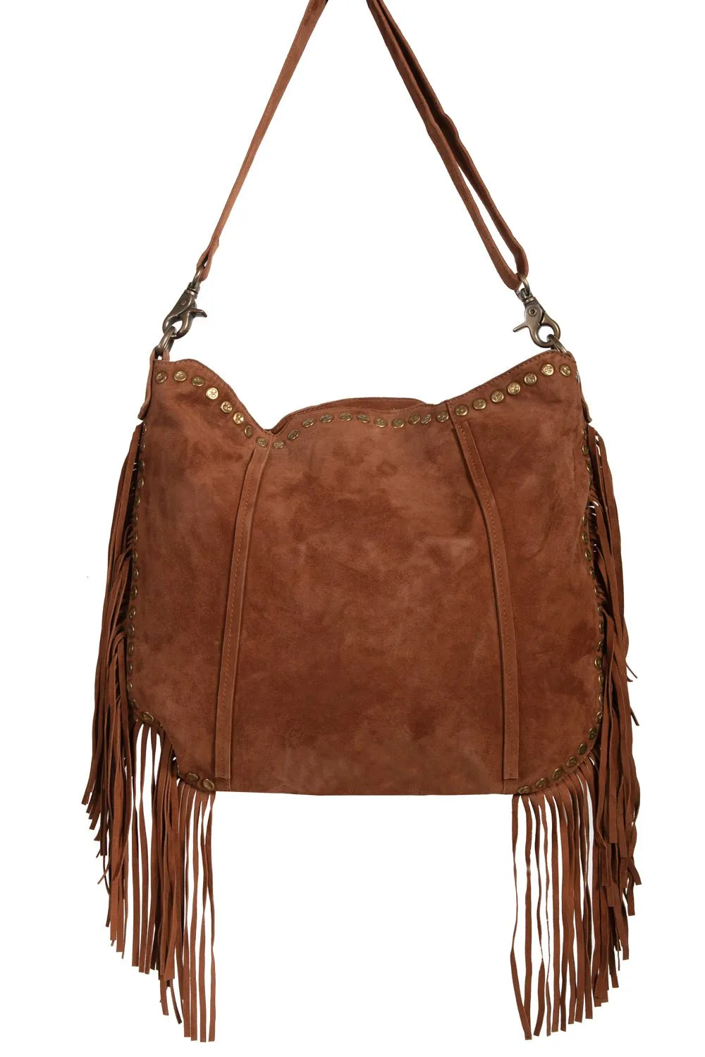 Scully Womens Brown Suede Fringe Beaded Handbag