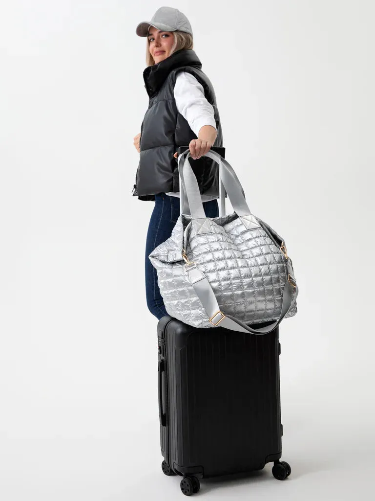 SHI Logan Travel Quilted Tote in Silver