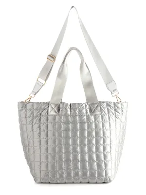 SHI Logan Travel Quilted Tote in Silver