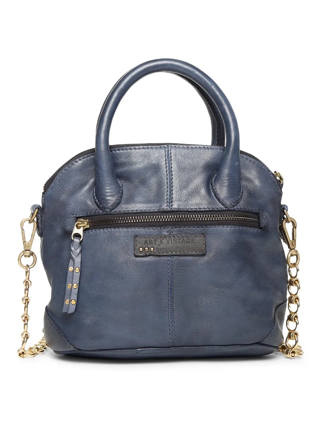 SILVIA: Navy Blue Leather Women Handbag By Art N Vintage