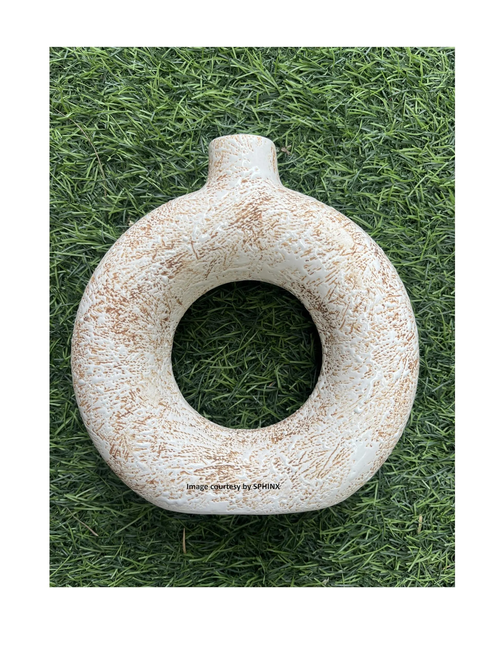 SPHINX Ceramic Donut Vase, Flower Vase Pampas Grass Vase, Vase Home Decor Centrepiece Decor for Home, Office, or Gifts-Vase Only - (White & Brown (6-7 Inches)- 1 Piece)