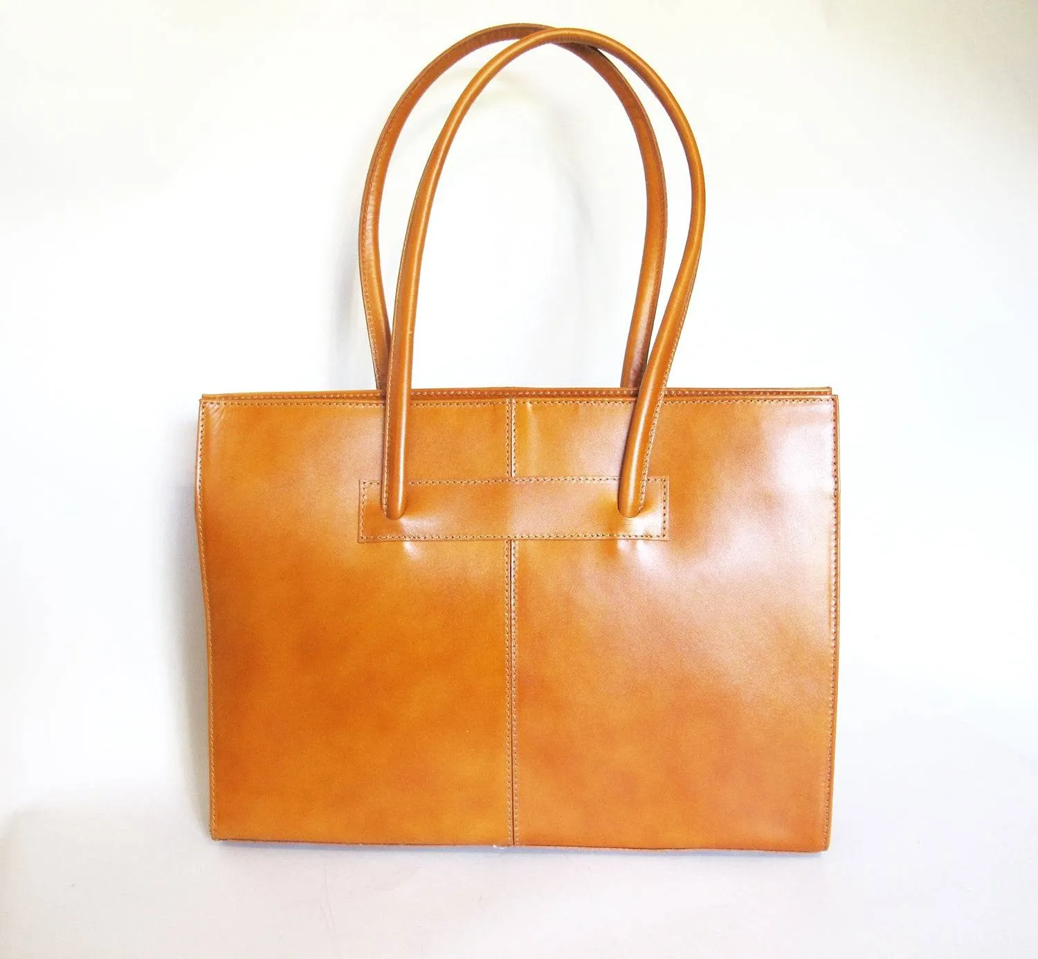 Tan Smooth Calf Leather Handbag Made In Italy Laptop Tablet Bag