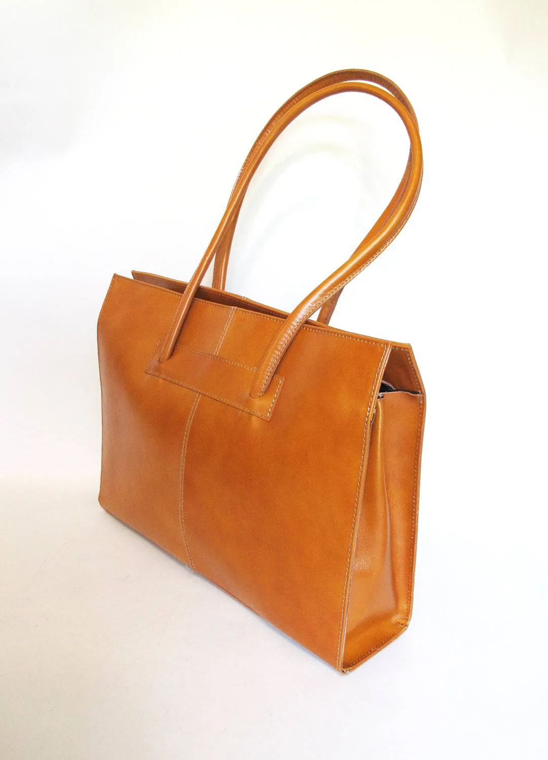 Tan Smooth Calf Leather Handbag Made In Italy Laptop Tablet Bag