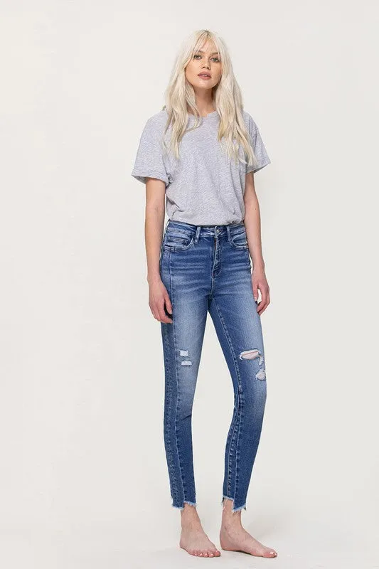 Teagan High Rise Ankle Skinny with Uneven Hem Detail