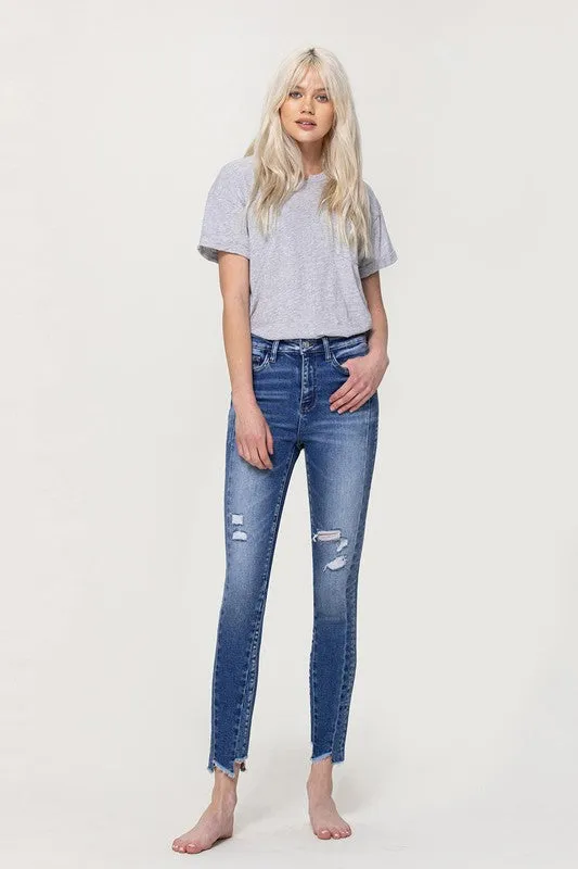 Teagan High Rise Ankle Skinny with Uneven Hem Detail