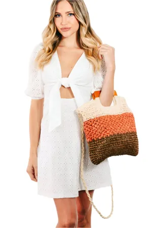 TEEK - Orange Fame Color Block Double-Use Braided Tote Bag