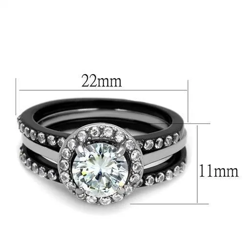 Two-Tone IP Black (Ion Plating) Stainless Steel Ring with AAA Grade CZ in Clear for Women Style TK2620