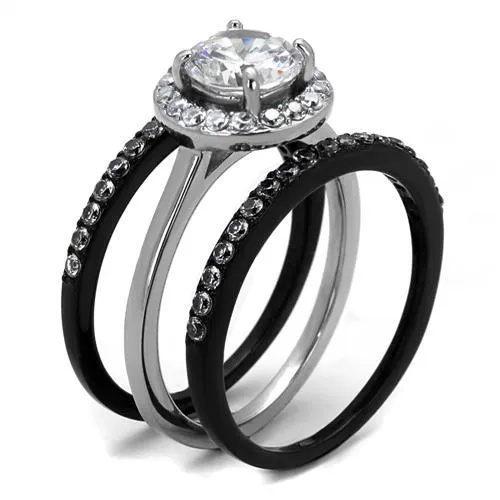 Two-Tone IP Black (Ion Plating) Stainless Steel Ring with AAA Grade CZ in Clear for Women Style TK2620