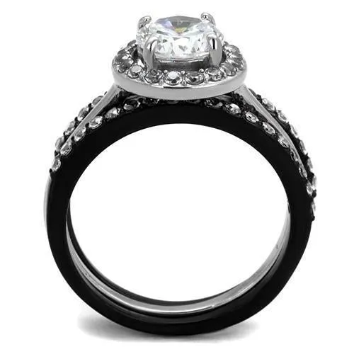 Two-Tone IP Black (Ion Plating) Stainless Steel Ring with AAA Grade CZ in Clear for Women Style TK2620