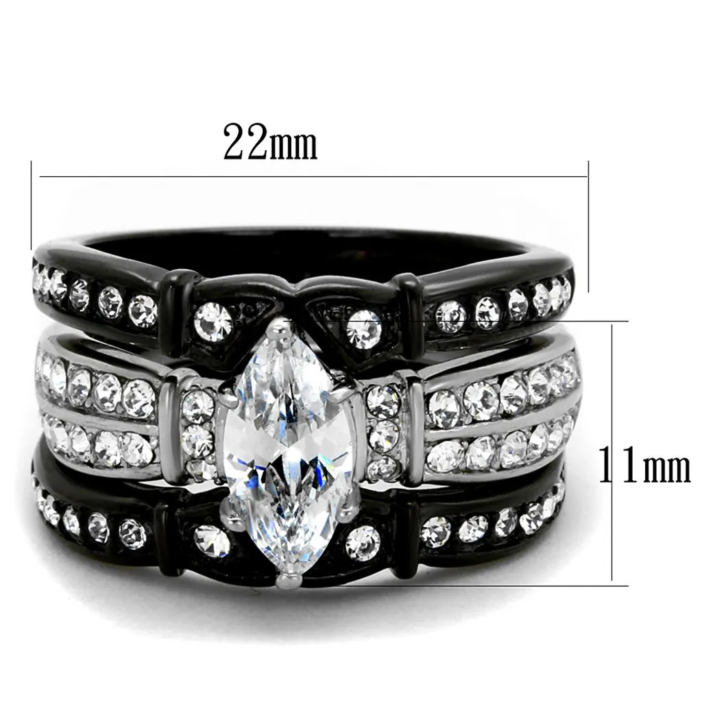 Two-Tone IP Black Stainless Steel Ring with AAA Grade CZ in Clear for Women Style TK1922