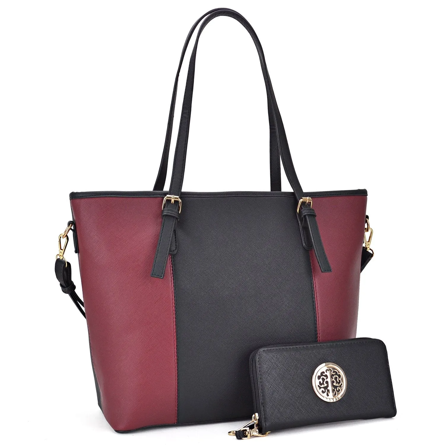 Two-Tone Tote with Matching Wallet