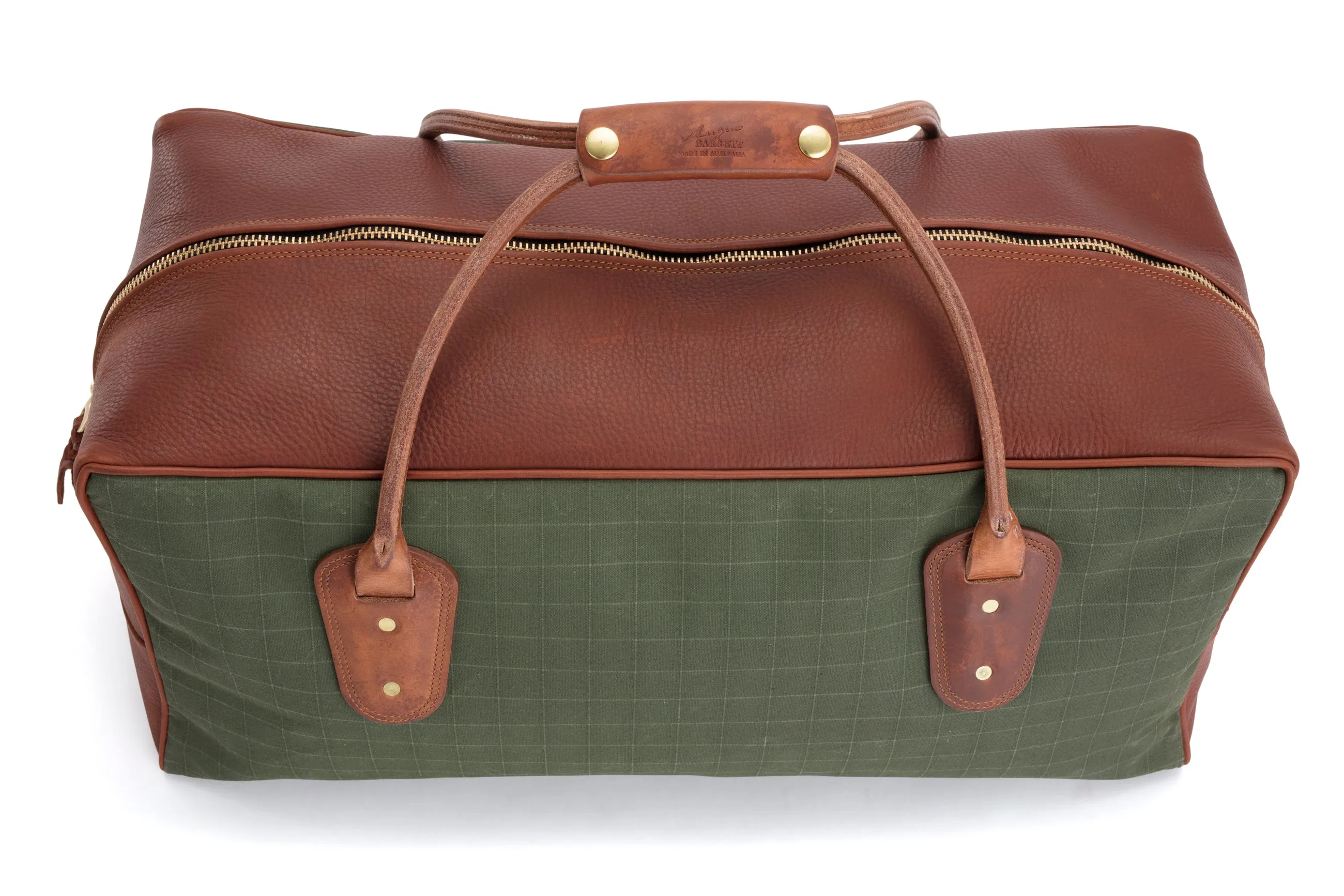 Weekender Travel Bag - Green Canvas with Tan Leather Trim