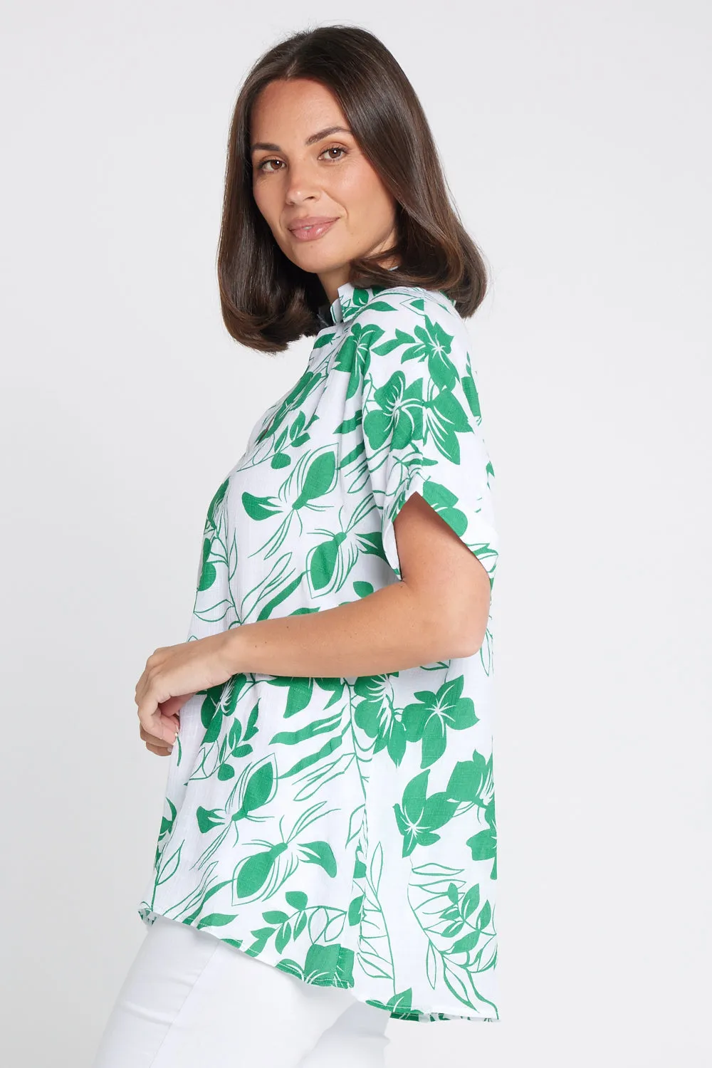 Whitsundays Shirt - Green/White Floral Top