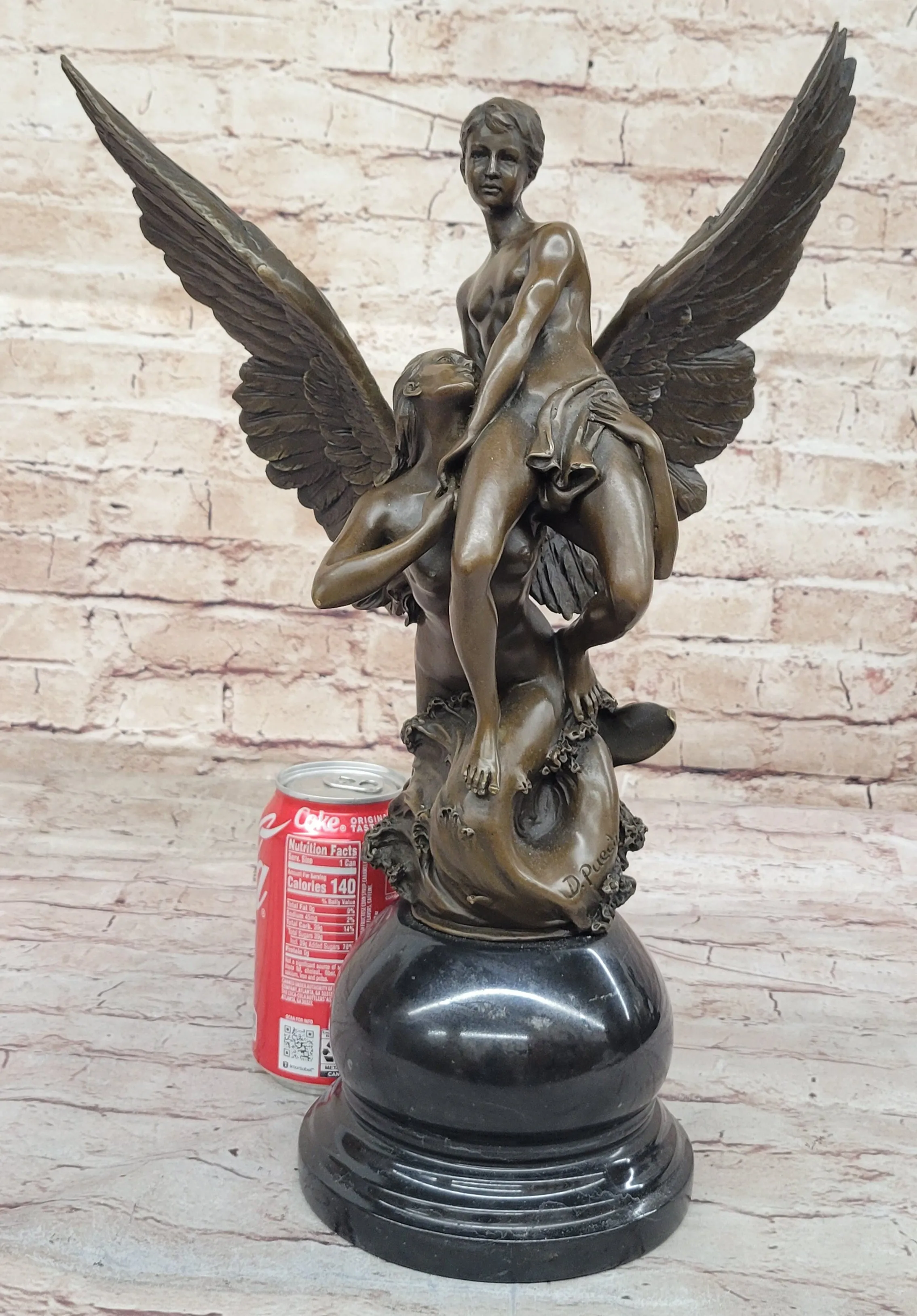 Winged Siren Seizing an Adolescent. Denys Pierre Puech 17" Tall Figurine