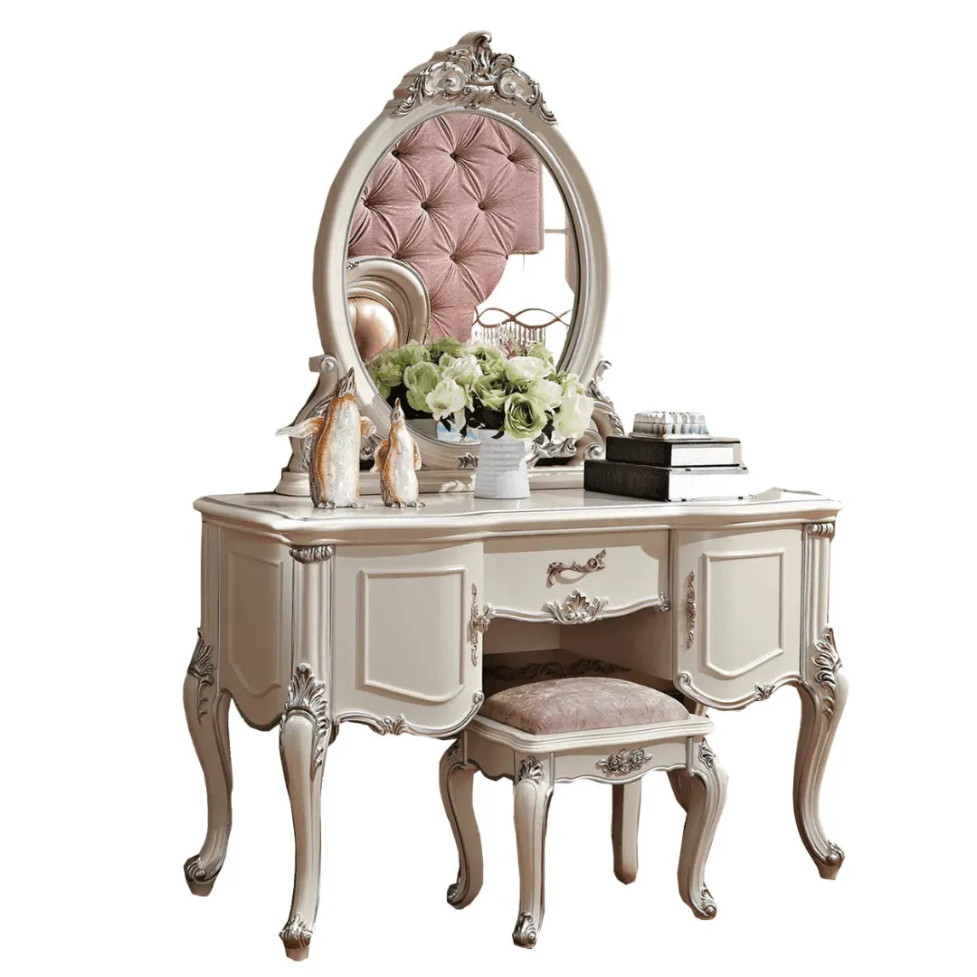 Wooden Twist European Mid Century Royal Design Vanity Makeup Table with Dressing Mirror Bedroom Furniture Dresser Home Furniture