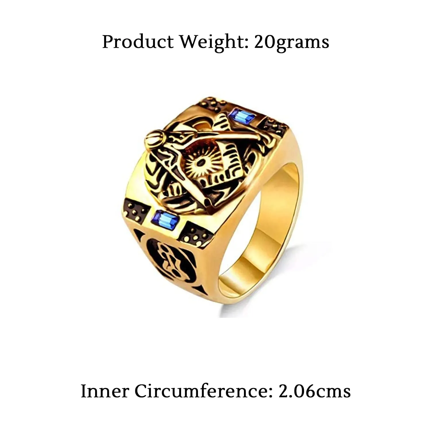 Yellow Chimes Rings for Men Antique AG Masonic Logo Religious Freemason Symbol with Blue Stone Stainless Steel Ring for Men & Boys (8)